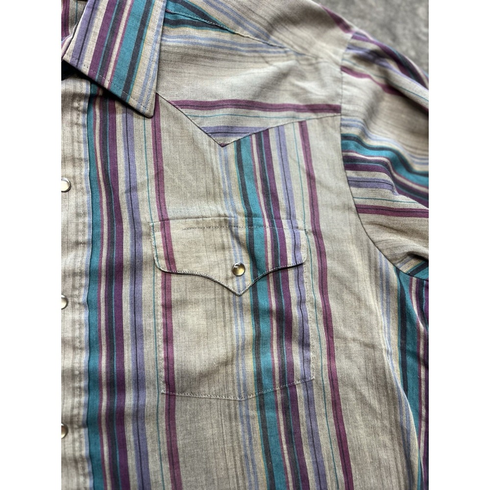 VTG PANHANDLE SLIM Western DENIM Shirt Striped USA Long Sleeve Mens 16.5x34 MED. - Picture 6 of 6
